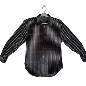 Ermenegildo Zegna Mens Size XL Dress Shirt Black Striped 100% Cotton Luxury